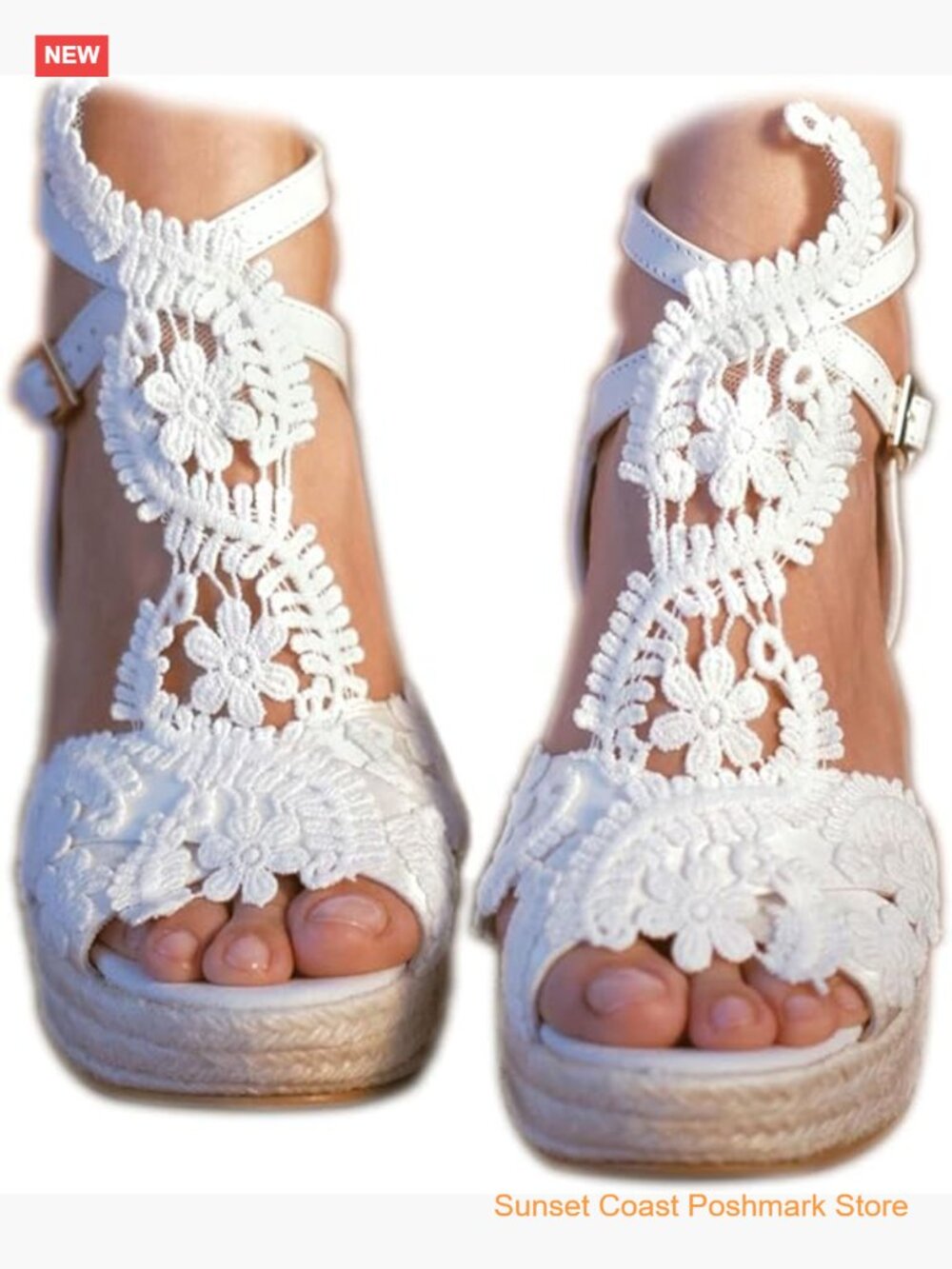 Women's Platform Sandals Wedge Open Toe Ankle Strap Lace Wedding Shoes